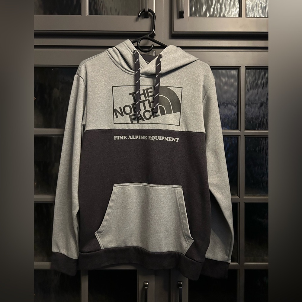 The North Face Men's Fine Alpine Color-block Gray and Black Hoodie.